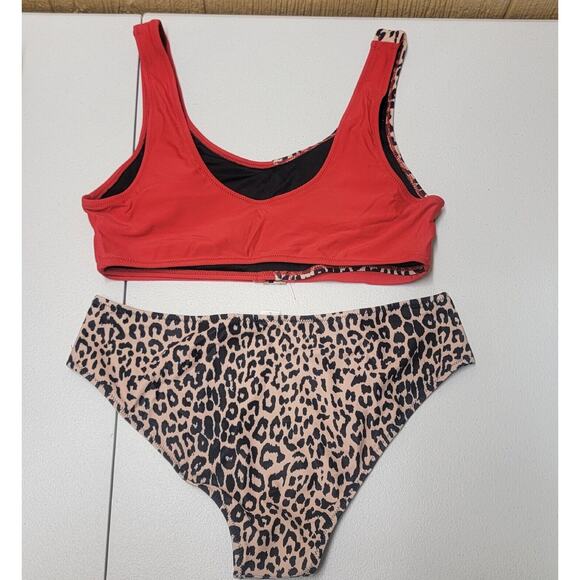 2 Piece Leopard Print & Red Bikini sz Lg NWOT Sports Bra Fit - Picture 4 of 6